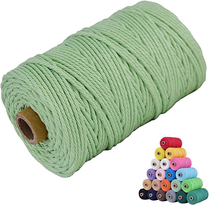 Macrame Cotton Cord 5mm x 109Yards, Light Green Natural Macrame Rope, Perfect Macrame Supplies Cotton Cord for Macrame Plant Hangers DIY Crafts (Light Green, 5mm*109Yards)