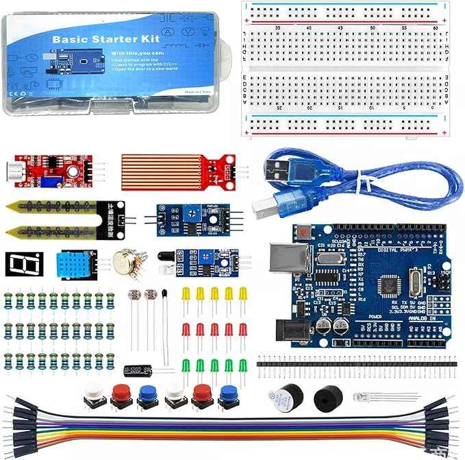 UNO Starter Kit for UNO R3 Development Board Basic Starter Kit 400 Hole Breadboard, Sensors, Obstacle Avoidance Module, and Essential Compatible with A rduino IDE HUAGZIMO