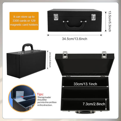 Card Storage Box for Trading Cards，3300+ Card Deck Case for Trading Cards,Leather Closure Commander Card Storage Box,Protectors Fit for YuGiOh, MTG and Sport Cards. (Black, 3300+)