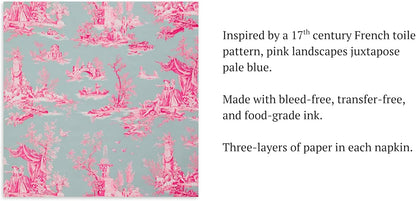 Stxy's (3ply) 60ct Pink Toile Paper Napkins Vintage Cocktail Napkins for Girl or Boy Baby Shower, French Pink and Blue Toile Napkin Pack for decoupage, baby shower