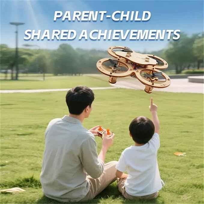 DIY Wooden Building Blocks Flying,DIY Wooden Drone Model Assembled Kit,Remote Control Aircraft Training Mini Creative Quadcopter,Creative Aircraft Models for Kids and Adults