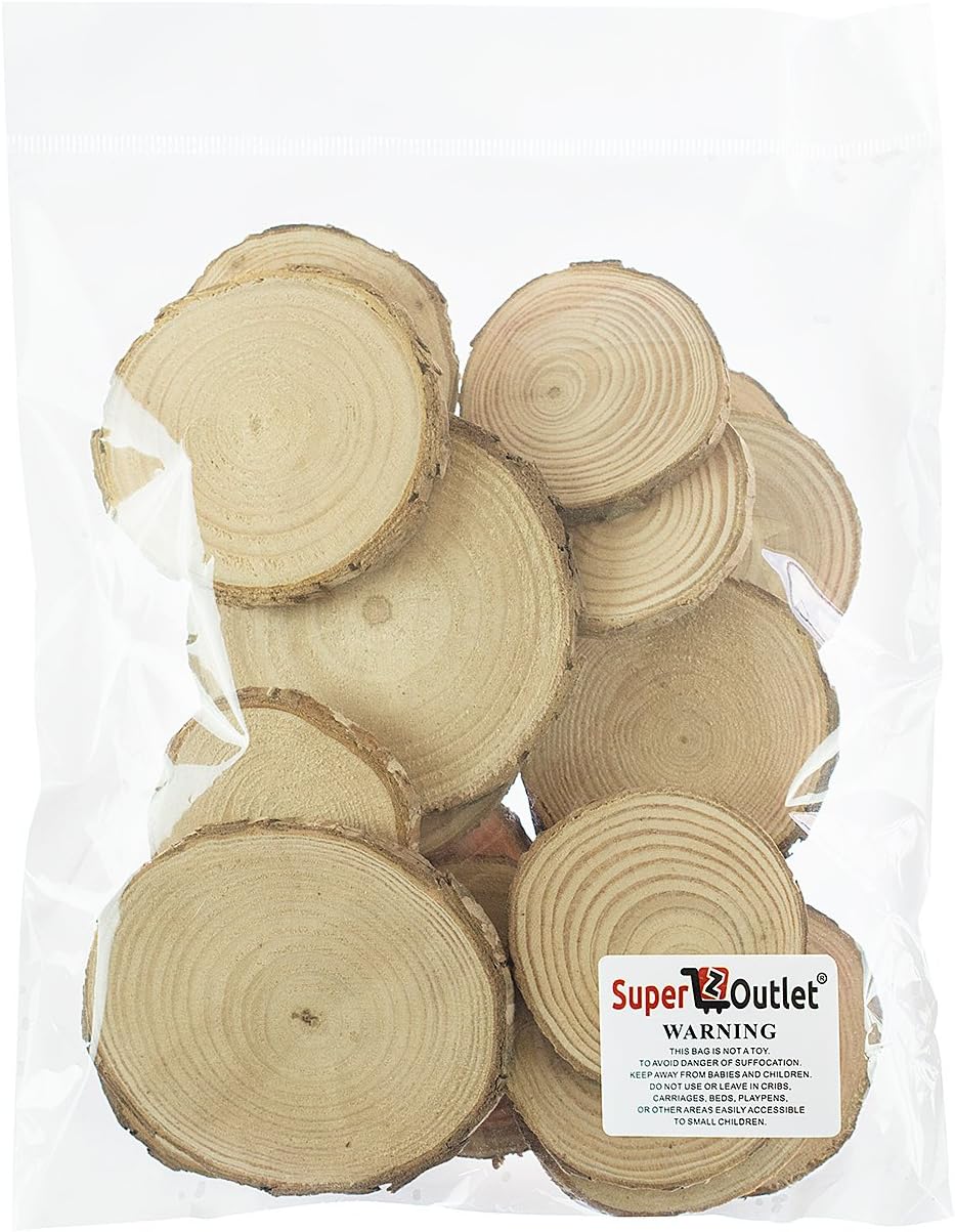 Super Z Outlet Mini Assorted Size Natural Color Tree Bark Wood Slices Round Log Discs for Arts & Crafts, Home Hanging Decorations, Event Ornaments (5-8cm, 20pcs) - Crafty Corner