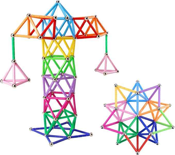 Beicarin 204 Pcs Magnetic Building Sticks Blocks Toys, 2.3" Length Magnet Educational Stacking Toys Set for Kids and Adult, STEM Building Toy 3D Non-Magnetic Balls with Storage Bag