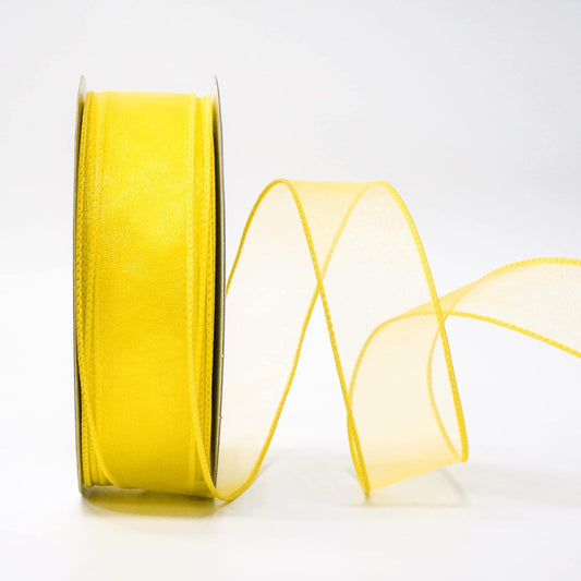 CT CRAFT LLC Sheer Organza Wired Ribbon 1.5" x 50Yards Yellow for Wedding Chair Bow Flora Bouquet Gift Wrapping Christmas Tree Home Decor Wreath - Crafty Corner