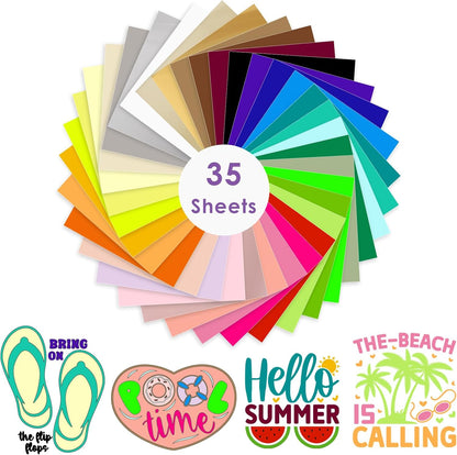 VINYL FROG Heat Transfer Vinyl Bundle 35 Colors HTV Vinyl Sheets 12" x 10" Iron on Vinyl Multicolor Heat Press Vinyl for DIY T-Shirts Fabrics