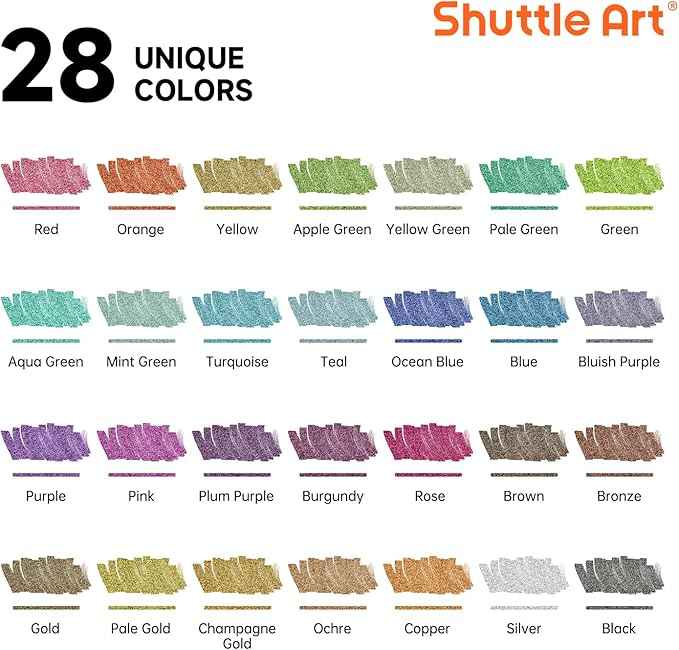 28 Metallic Colors Dual Tip Acrylic Paint Markers, Brush Tip and Dot Tip Acrylic Paint Pens for Rock, Ceramic, Wood, Canvas, Plastic, Glass, Stone, Calligraphy, Card Making, Crafts & Nail Art