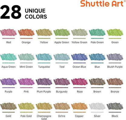 28 Metallic Colors Dual Tip Acrylic Paint Markers, Brush Tip and Dot Tip Acrylic Paint Pens for Rock, Ceramic, Wood, Canvas, Plastic, Glass, Stone, Calligraphy, Card Making, Crafts & Nail Art