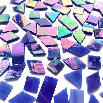 Magic Iridescent Blue Stained Glass Mosaic Tiles, 280 Pieces Mixed 4 Shapes Mosaic Glass Pieces for Crafts and Mosaic Making Projects