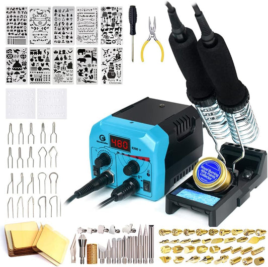 Goodcrafter Pyrography Pen 2-IN-1 Wood Burning Kit 101-IN-1,200~480°C (withTemp Display)/Wire-Nib 250~750°C Temp adjustable with 20 Nibs,53 Solid Points,12 Stencils and 15 Wood Chip(Mother's Day gift） - Crafty Corner