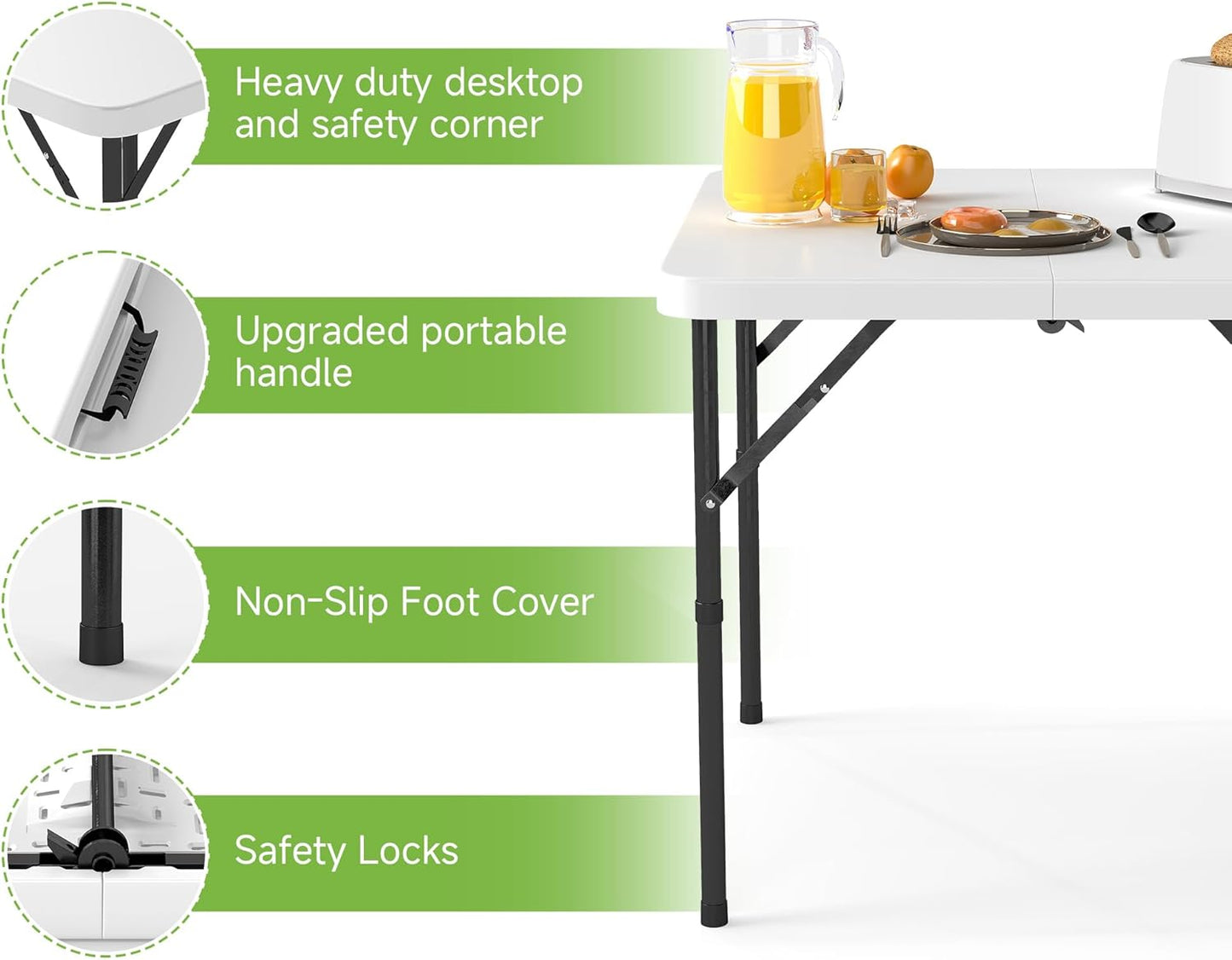 Real Relax Folding Table, 34" Square Portable Card Table with Handle and Removable Legs for Indoor Outdoor Picnic Party BBQ Camping Wedding,White