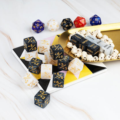 65 Pieces MTG Dice Counters Life Keyword Counter Dice Set Plus One/+1 Buff Abilities Shield Tokens for MTG, TCG, Cards Gaming Accessories