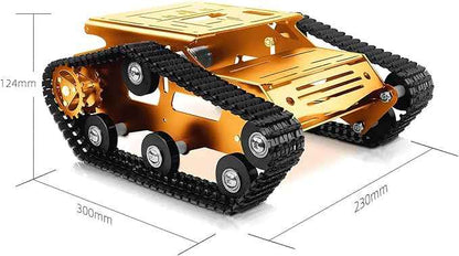 Tank Car Chassis with Motor, Shock Absorbing Robot Chassis Full-Metal Robotic Moving Platform Track Chassis for RaspberryPi Arduino DIY Maker Smart Robot Car Chassis Kit (Gold, with DC Motor)