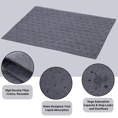 100 PCS Oil Absorbent Pads - 13"x10" Super Oil Spill Mats for Garage, Workshop & Kitchen - Soaks Up Oil, Grease, Coolant Fast - Reusable & Tear-Resistant (Gray)