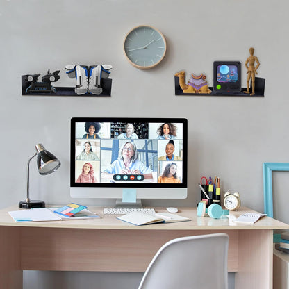 U Shape Floating Shelves Wall Mount Metal Bookshelf CD DVD Storage Display Shelves, Black Set of 2