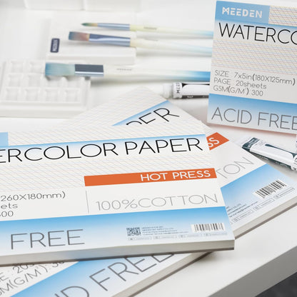 MEEDEN Watercolor Paper Block - 100% Cotton Watercolor Paper Pad of 20 Sheets, 140lb/300gsm, Acid-Free Art Paper for Watercolor, Gouache, Ink and More, 16" x 12" Hot Press