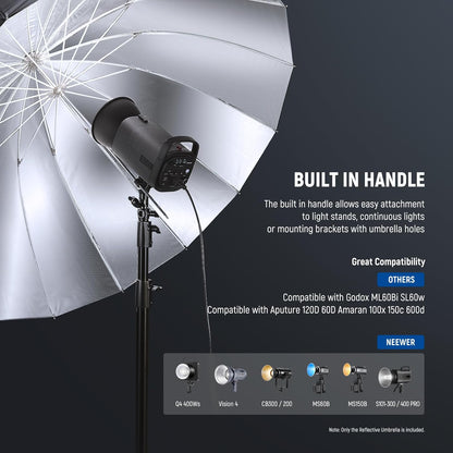 NEEWER 71"/180cm Parabolic Reflective Umbrella Photography with Silver Inner, Soft Lighting with Diffuser Cover, Bag, Quick Fold for Camera Photo Studio Video Light Shooting Monolight Flash, NS4U