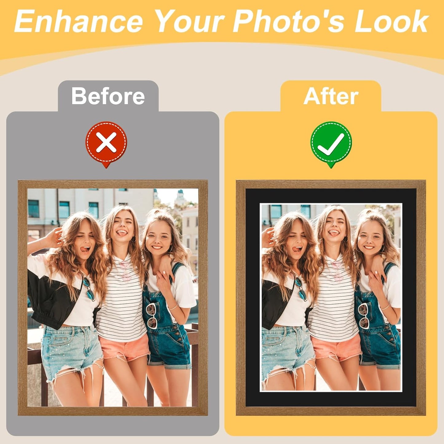 Phinus 8 Pack Picture Mats for Frames, Acid Free 11x14 Matted to 8x10, Picture Frame Mats for Pictures, Watercolor, Artwork and Prints (Black)