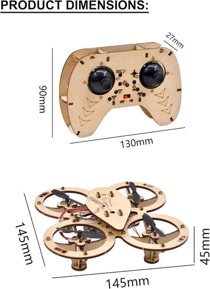 DIY Wooden Drone Building Kit, Wooden Drone Model Kit, DIY Mini Wood Drones RC Quadcopter, Creative Aircraft, Assembly Quadrotor Drones Model with 4-Axis Flight (B)