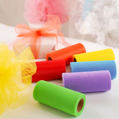 MEEDEE Rainbow Tulle Ribbon 6 Colors Roll Tulle Fabric Rainbow Spool Ribbon for Tutus Wedding Decorations Party Decorations Gift Wrapping Skirt Dress (6 inch by 25 Yards/Roll) - Crafty Corner