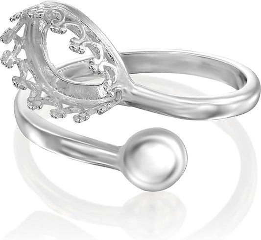 Stera Jewelry 925 Sterling Silver Adjustable Bypass Ring Blank with 7x10 mm Teardrop Bezel