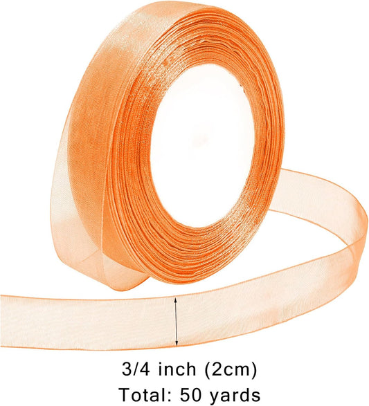 Ribbon for Gift Wrapping 3/4 inch Orange Sheer Organza Ribbon for Flower Bouquet Tulle Thin Chiffon Ribbons for Wedding Invitations Christmas Halloween Presents Decorations Crafts 50 Yards - Crafty Corner