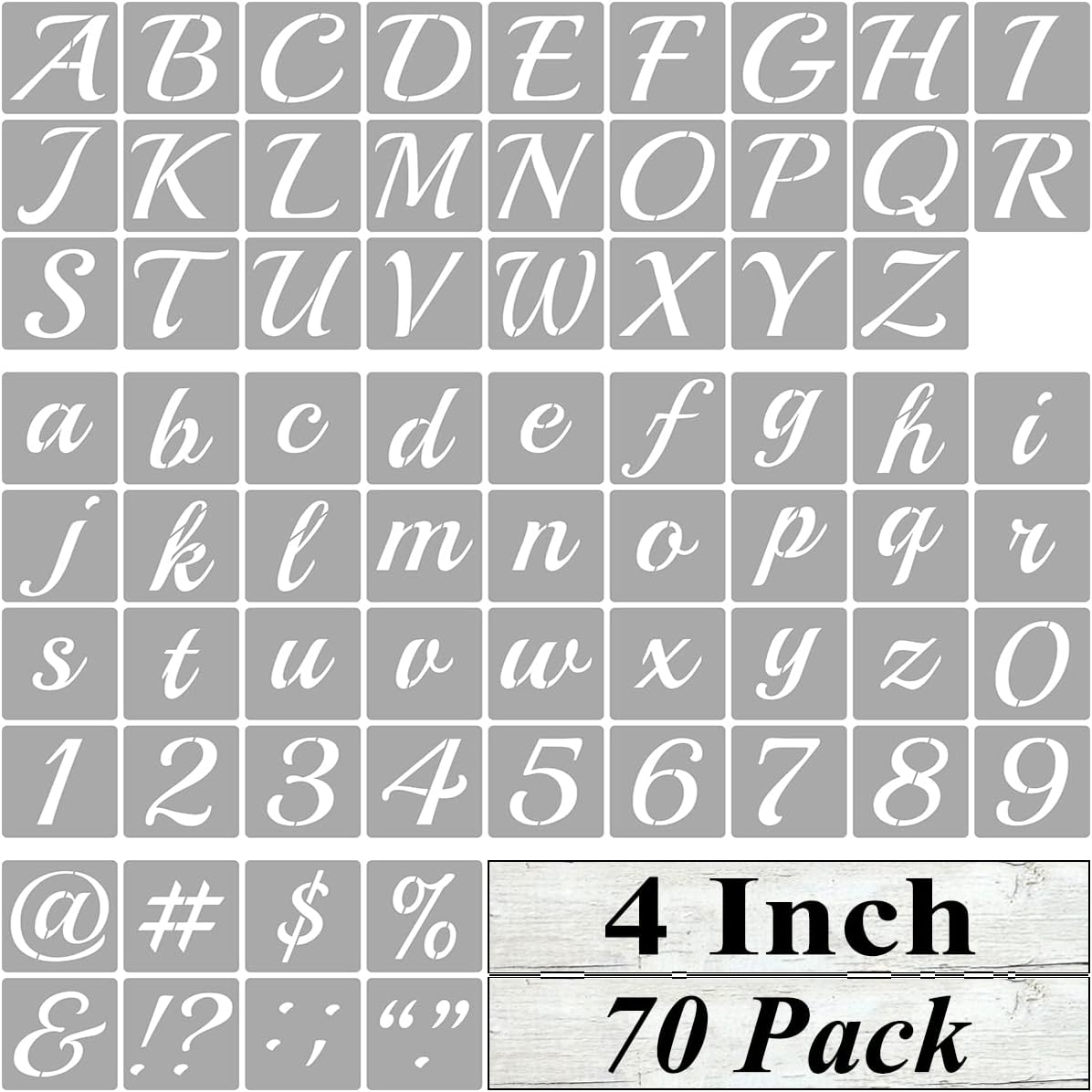 4 Inch Alphabet Letter Stencils for Painting - 70 Pack Letter and Number Stencil Templates with Signs for Painting on Wood, Reusable Cursive Letters Stencils for Chalkboard Wood Signs & Wall Art