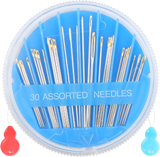Eketirry Premium Hand Sewing Needles,4 Pack 30-Count Assorted Needles for Sewing Repair, 6 Different Sizes Sewing Needles with 2 Threaders (Blue, 4)