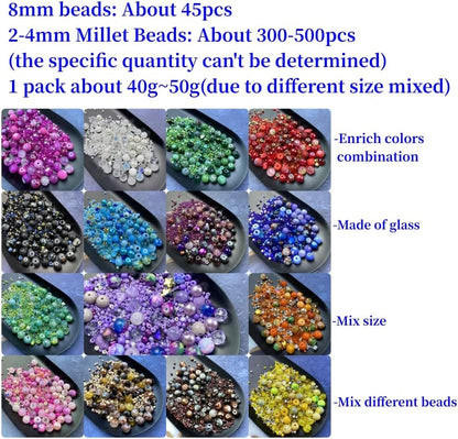 Assorted Glass Resin Beads Multi Size Colors Smooth Cracked Gravel Millet Spacer Beads for Bracelets Necklace Earring DIY Jewelry Making Craft(Lake Blue Series)