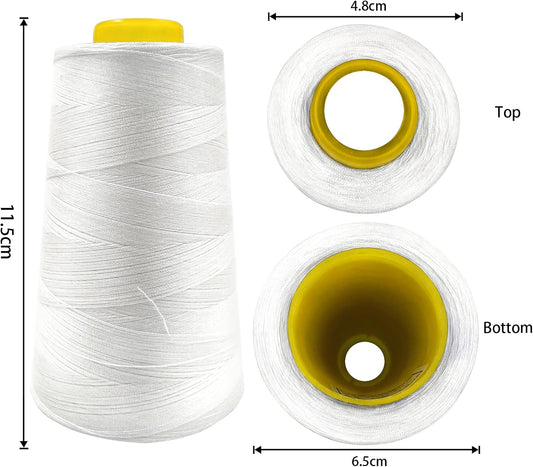 Tortoise 4 Cones of 3000 Yards Each Spool Thread for All Purpose, Serger, Overlock, Quilting, Sewing Machine - 100% Polyester - 40S/2 White