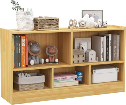 Toy Storage Organizer, 2-Tier Kids Bookshelf, 5 Cube Kids' Bookcases, Cabinets & Shelves, Wooden Toy Organizers, Small Book Shelf for Bedroom, Playroom, Classroom, Nursery (Burlywood)