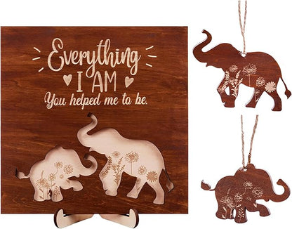 Elephant Wooden Frame Gifts for Mothers Day Mom Mama Elephant Sign Wall Decor Animal Plaque Father's Day Birthday Friendship Family Christmas Gifts for New Mom Nana Grandma from Son, Daughter HF88