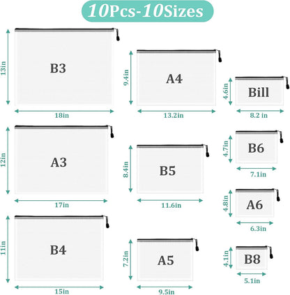 10pcs Mesh Zipper Pouch Bags, 10 Sizes Zipper Bags for Organizing, Mesh Bags With Zipper, Plastic Zipper Pouches, Black Zipper Pouches for Puzzle, Board Game Storage, Travel Pouch