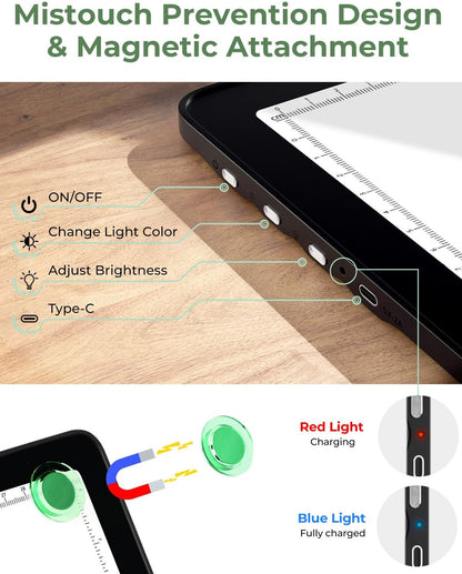 Rechargeable A4 Light Box for Tracing,Bawaslom LED Light Pad with Adjustable Stand and Strong Magnets,Ultra-Thin & Bright Tracing Board for Diamond Art,Sketching,Vinyl Weeding,Architectural Design