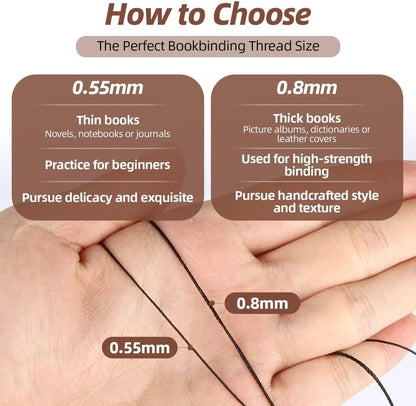 Natural Waxed Thread, 0.55mm/0.8mm, Wax Thread for Handcrafted Wrapping, Sewing, Bookbinding, Leather Threads, Beginners Craft DIY, Hemp Cord (Black/Brown/White, 0.8mm/16 Yards)