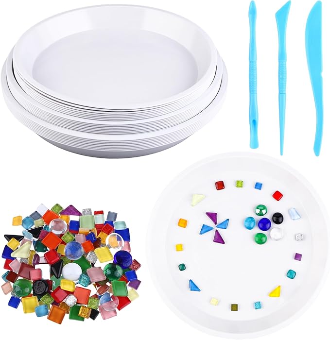 XEQWZVFR 28Pcs Stepping Stone Mold Kit Includes Round Concrete Mold Mosaic Tiles and Carving Tools Handprint Footprint Stepping Stone Craft for Beds Gardens Walkways(No Concrete Mix)