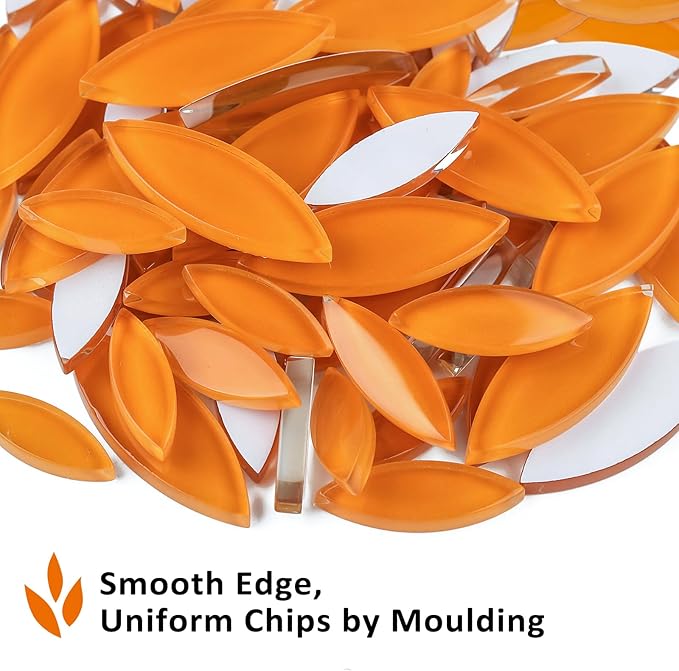 Youway Style Orange Leaf Mosaic Tiles for Crafts Bulk,200g Petal Mosaic Glass Pieces,Flower Glass Tiles for Christmas Mosaic Decorations,Garden Mosaic Supplies Kit