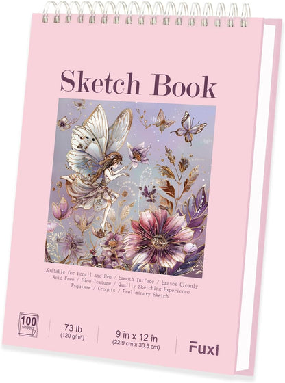 Cute Sketchbook Pink, 9"x12" Sketch Book for Teen Girls, 100 Sheets Girl Sketchbook 73lb/120gsm Drawing Paper for Kids, Art Supplies for Teens 14-16 Girls. - Crafty Corner