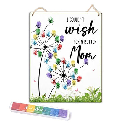 Dandelion DIY Fingerprint Art Hanging Sign, Mothers Day Fingerprints Craft, Baby's First Finger Print Mother's Day Gifts for Mom, Project Memory Keepsake Kids Activity PreK Preschool (Wish Mom)