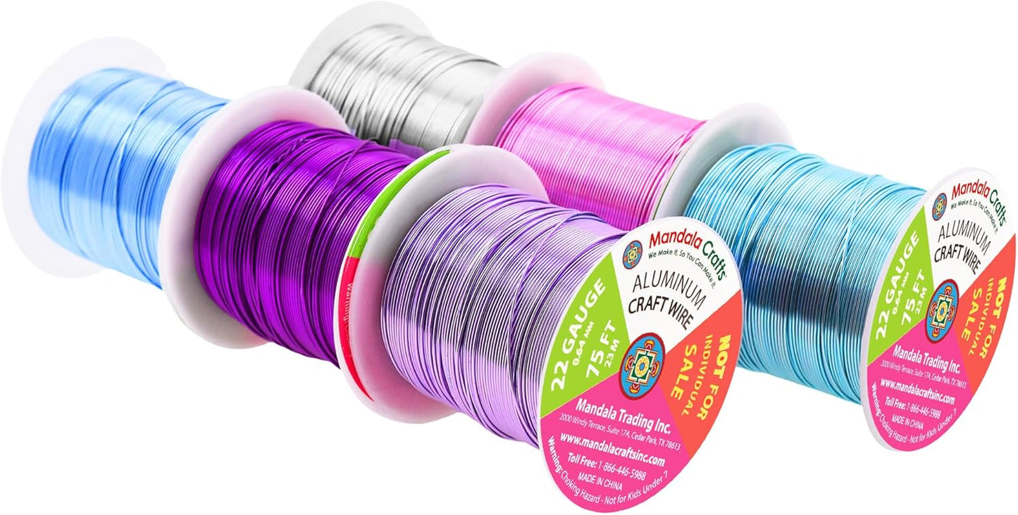 Mandala Crafts 22 Gauge Anodized Aluminum Craft Wire for Jewelry Making - 450 FT Colored Flexible Silver Lavender Purple Pink Ice Blue Turquoise Wire - Bendable for Bonsai Armature Crafting Sculpting - Crafty Corner
