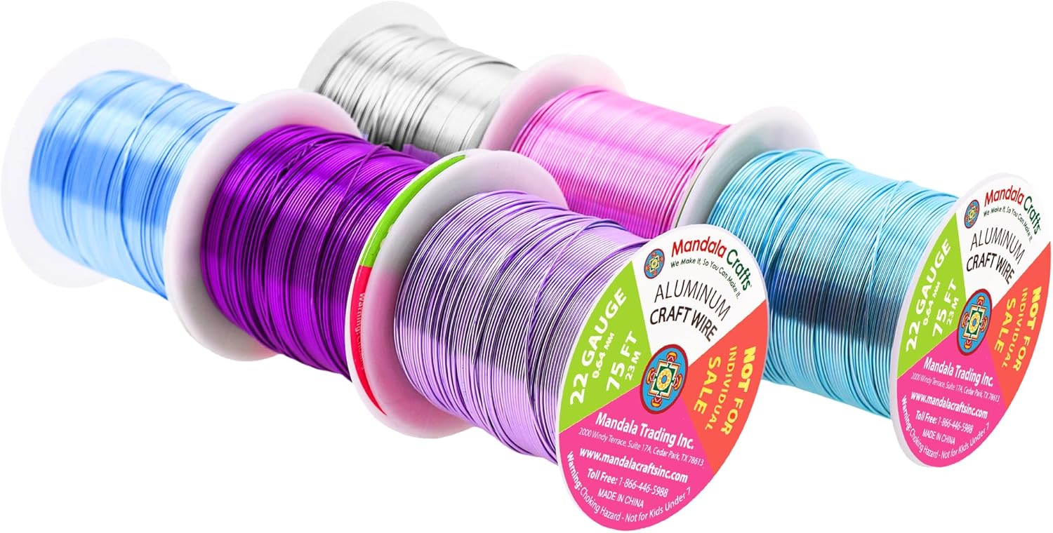 Mandala Crafts 22 Gauge Anodized Aluminum Craft Wire for Jewelry Making - 450 FT Colored Flexible Silver Lavender Purple Pink Ice Blue Turquoise Wire - Bendable for Bonsai Armature Crafting Sculpting - Crafty Corner