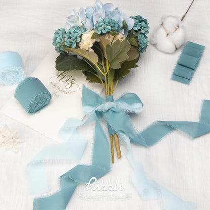 Ribbli Deep Sea Blue Chiffon Ribbon 1-1/2 inch x 20 Yard Handmade Fringe Chiffon Silk Ribbon,Blue Ribbon for Wedding Invitations, Bridal Bouquets Wrapping, Flower Arrangement Decoration - Crafty Corner