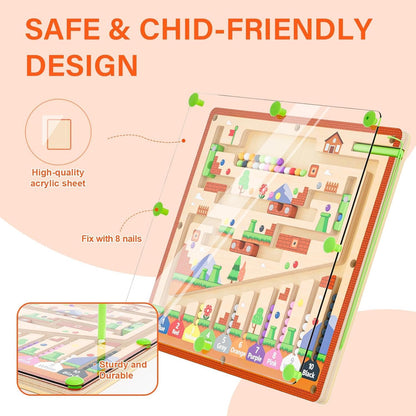 Montessori Toys,Magnetic Color and Number Maze,Wooden Toys for Ages 2-4,Toddler Fine Motor Skills Toys for Boys Girls