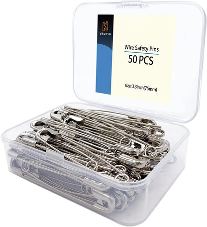 50PCS-3In Safety Pins,Stainless Steel Safety Pins,Bulk Metal Silver Sewing Pins Clothing Clips Tool 75mm Decorative(3" 50)