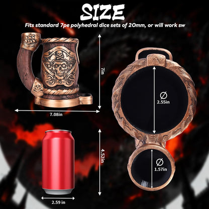 Dice Tower Mug, Dice Rolling Tower, Comes with 7 PCS Dice Set, Suitable for DND Dungeons and Dragons, Tabletop Games, Available As Drink Holder, D&D Gifts, DND Accessories (Wooden Skull)