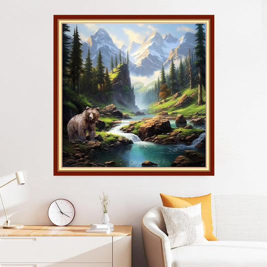 Disxvivy Cross Stitch Stamped Full Embroidery Kits DIY 11CT Cotton Thread Printed DIY Needlepoint Kits Craft Needlework Set Cross-Stitch Stamped Sets-Forest Bear 18x18 inch