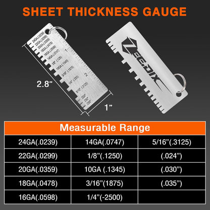 ZeeDix Wire Gauge Measuring Tool (2 Pcs) - Round Dual Sided Metal Sheet Gage & Metal Sheet Thickness Gauge, Stainless Sheet Wire Size Chart & Welding Measurement Tool