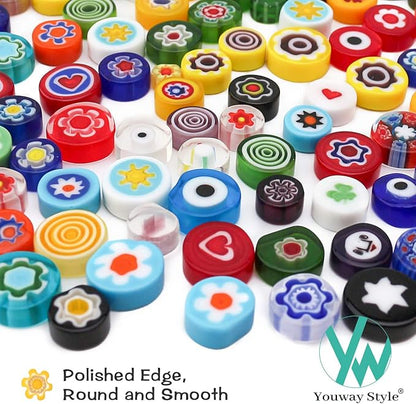 Youway Style Millefiori Mosaic Tiles for Crafts, Mosaic Glass Pieces,No-Hole Millefiori Glass Beads, Mosaic Kits for DIY Holiday Ornaments