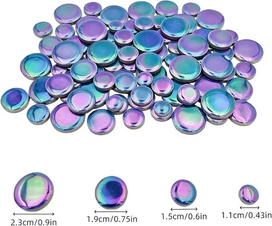 200g Iridescent Round Mosaic Tiles for Crafts Bulk, 11mm-23mm 4 Size Circular Mosaic Ceramic Pieces for Vases, Garden Decor, DIY Mosaic Making (Royal Blue)