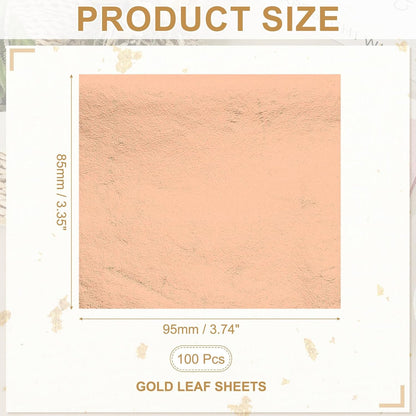 PATIKIL Gold Leaf Sheets for Art 3.7" x 3.4", 100 Pcs Gold Foil Sheet Metallic Leaf Papers for DIY Crafts Resin Furniture Nails Paintings Home Decoration, Rose