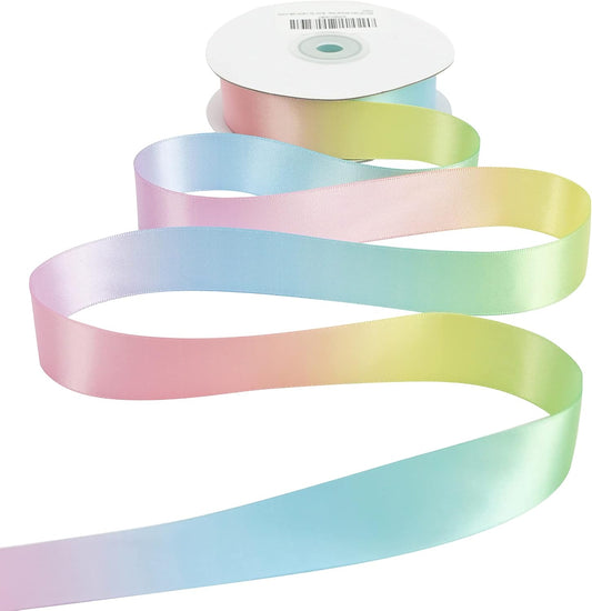 MEEDEE Pastel Rainbow Ribbon - Satin, 1 inch, 25 Yards - Perfect for Gift Wrapping, Wedding, Pride, Party & Birthday Decorations - Crafty Corner